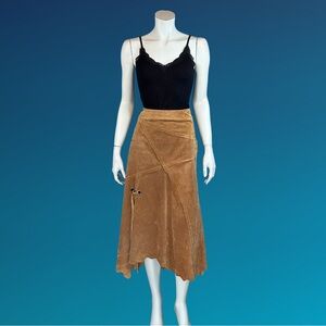 Y2K Tan Suede Pixie Fairy Low Ride Asymmetric Skirt / S M